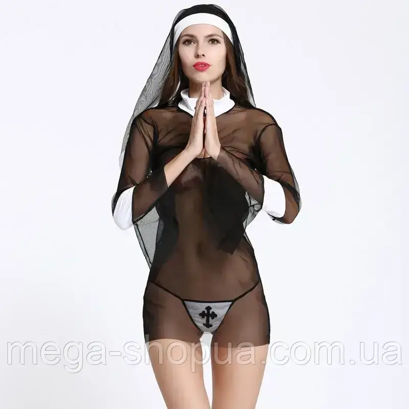 Жіночий еротичний костюм черниця. Сексуальний ігровий костюм черниці. Еротична білизна