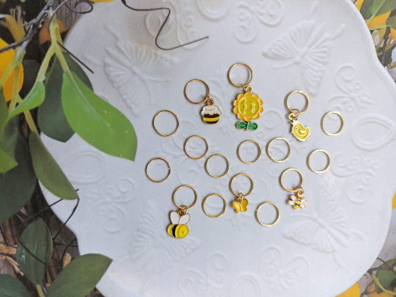 Набір прикрас для волосся 16шт №40: пірсинг для волосся з підвісками, золотисті підвіски з емалью., фото 1