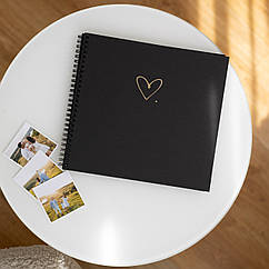 Альбом DIY з чорними сторінками серце + 18 фото | Альбом для фото чорний 40 сторінок | Чорний фотоальбом