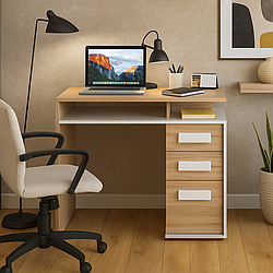 Маленький сучасний прямий стильний письмовий комп'ютерний стіл для ноутбука 90 см з тумбою з шухлядами Вуді Летро