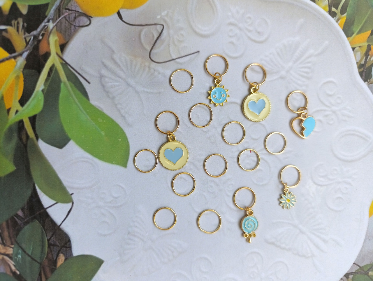 Набір прикрас для волосся 16шт №42: пірсинг для волосся з підвісками, золотисті підвіски з емалью., фото 1