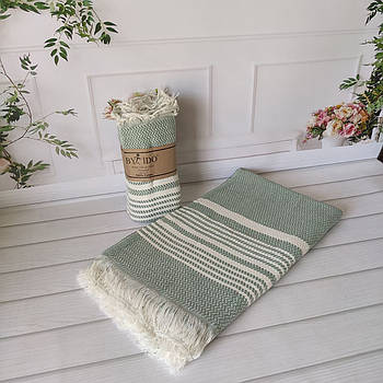 Пляжно-банний рушник Пештемаль 100х180см сiро-зелений