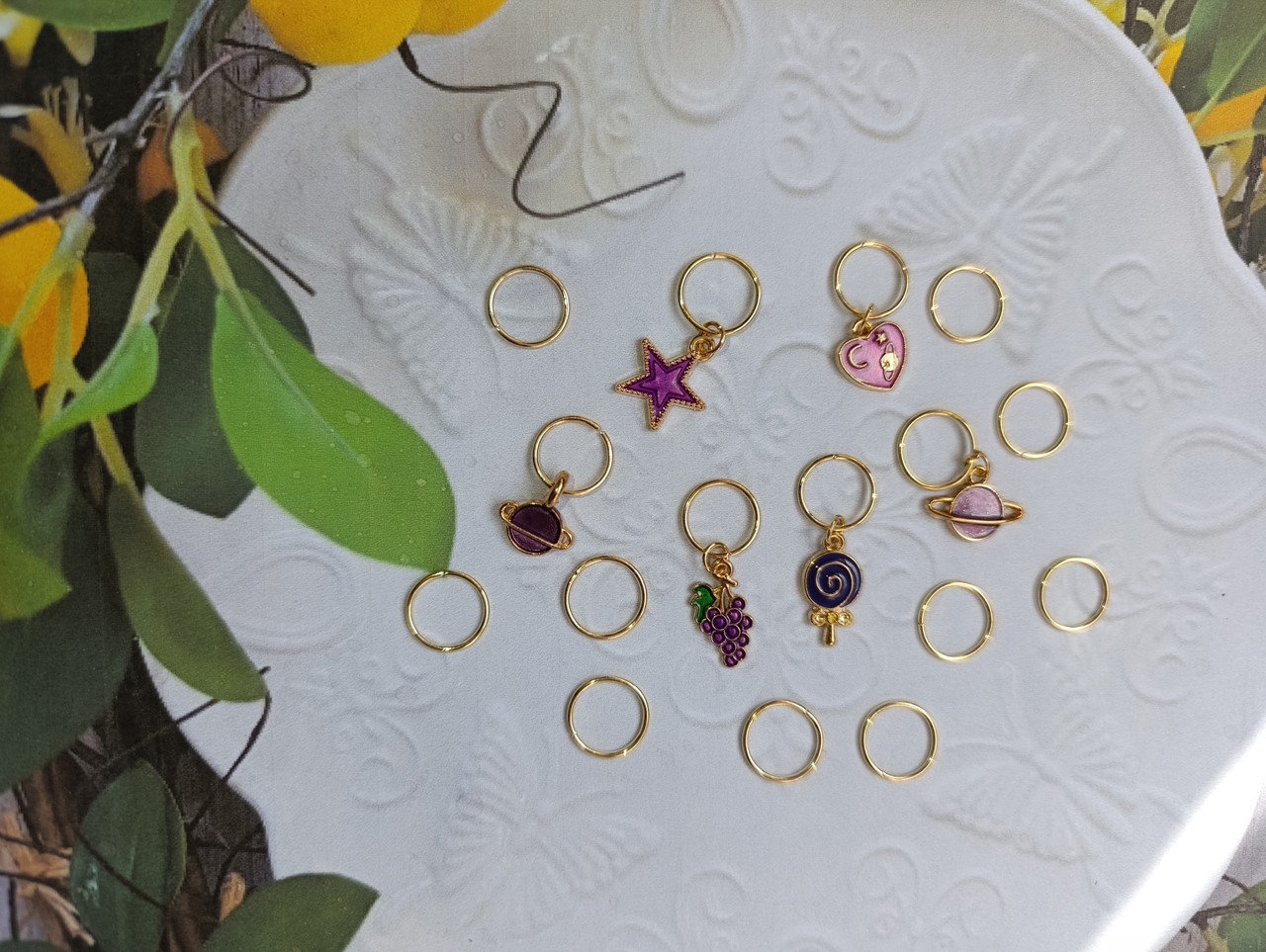 Набір прикрас для волосся 16шт №48: пірсинг для волосся з  підвісками, золотисті  підвіски з емалью., фото 1