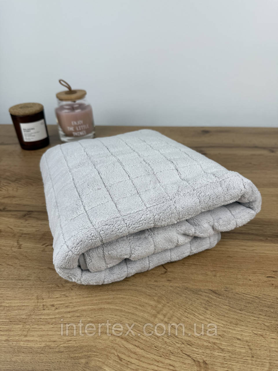 Рушник лицьовий мікрофібра Клітинка (світло-сірий) 100х50 см, фото 1