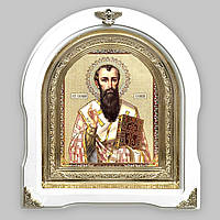 Ікона Василь Великий святитель, лик 15х18 см, у білому дерев'яному кіоті, арка