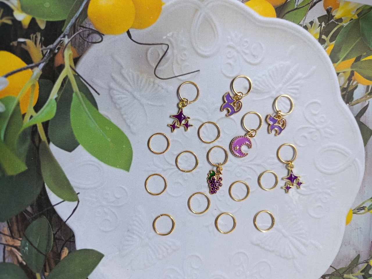 Набір прикрас для волосся 16шт №71: пірсинг для волосся з  підвісками, золотисті  підвіски з емалью., фото 1