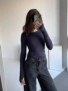 Базовий жіночий лонгслів з довгим рукавом з віскози S-M, M-L графіт