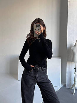 Базовий жіночий лонгслів з довгим рукавом з віскози S-M, M-L чорний