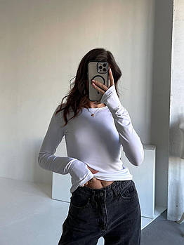 Базовий жіночий лонгслів з довгим рукавом з віскози S-M, M-L білий