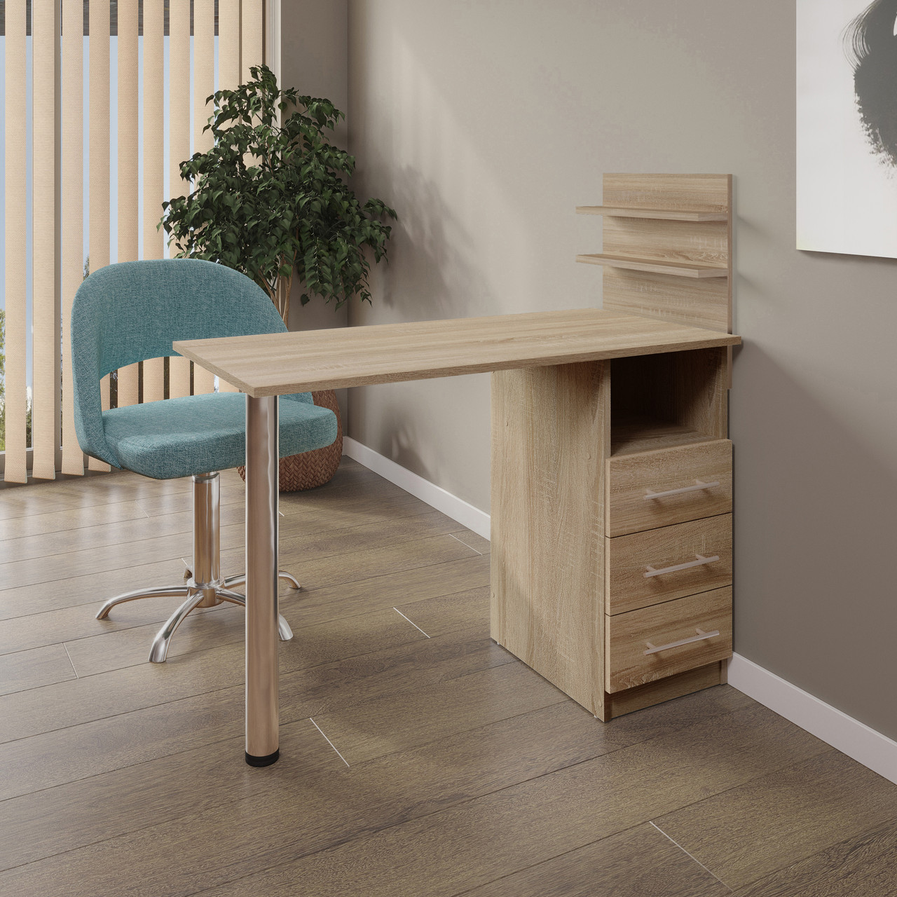 Манікюрний стіл із полицями, дуб сонома 103,4*50 висота 73 см., фото 1