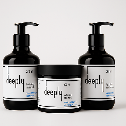 Зволожуючий набір для волосся deeply hydrating 3-в-1 (шампунь 250 мл + кондиціонер 250 мл + маска 300 мл)