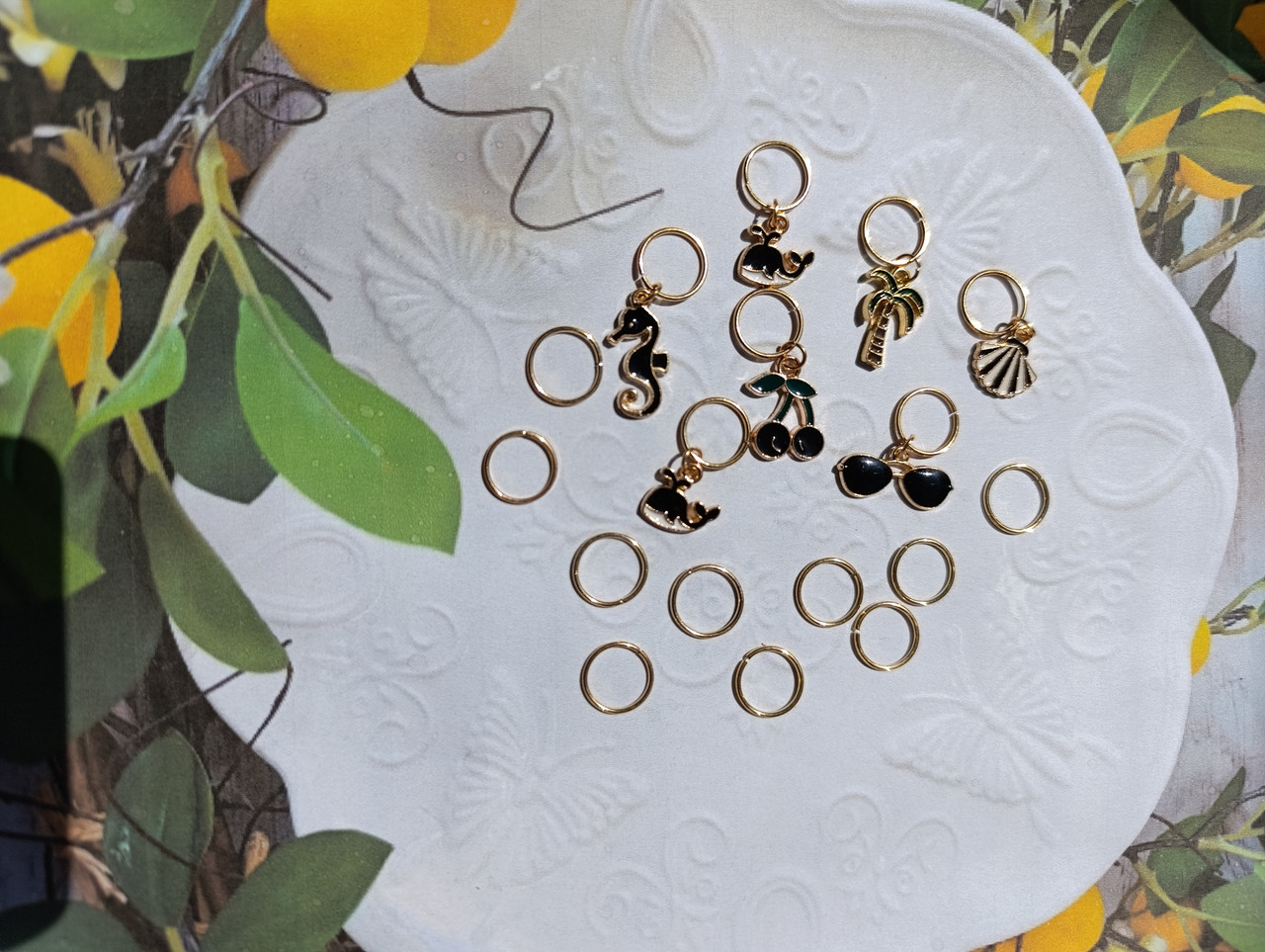 Набір прикрас для волосся 16шт №75: пірсинг для волосся з підвісками, золотисті підвіски з емалью., фото 1