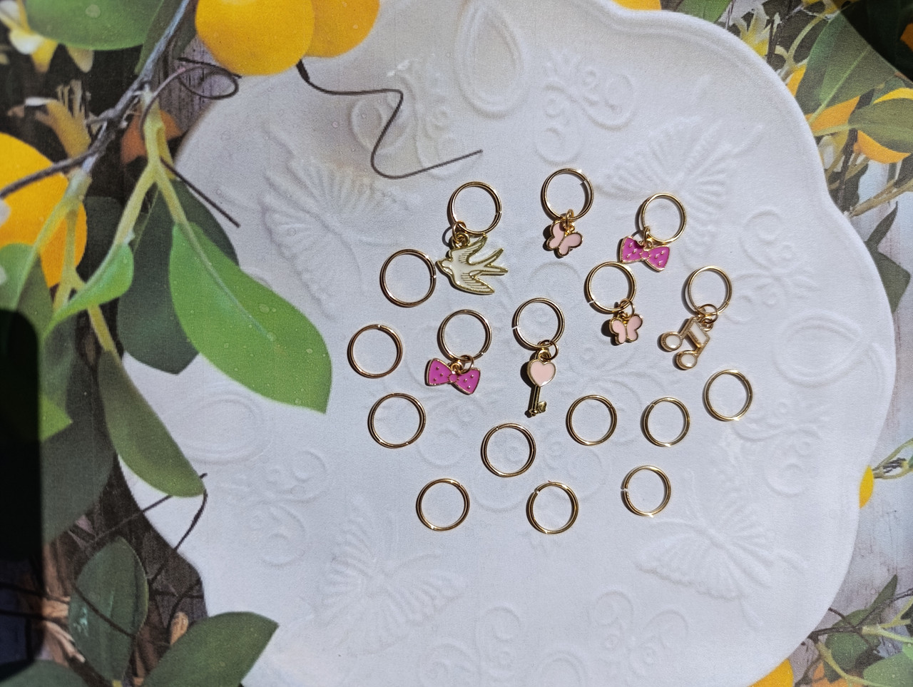 Набір прикрас для волосся 16шт №76: пірсинг для волосся з підвісками, золотисті підвіски з емалью., фото 1