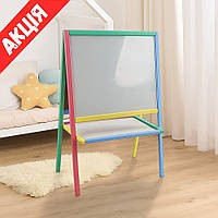Магнітний дерев'яний мольберт із крейдою Дитяча дошка для малювання маркером і крейдою 48х40 см