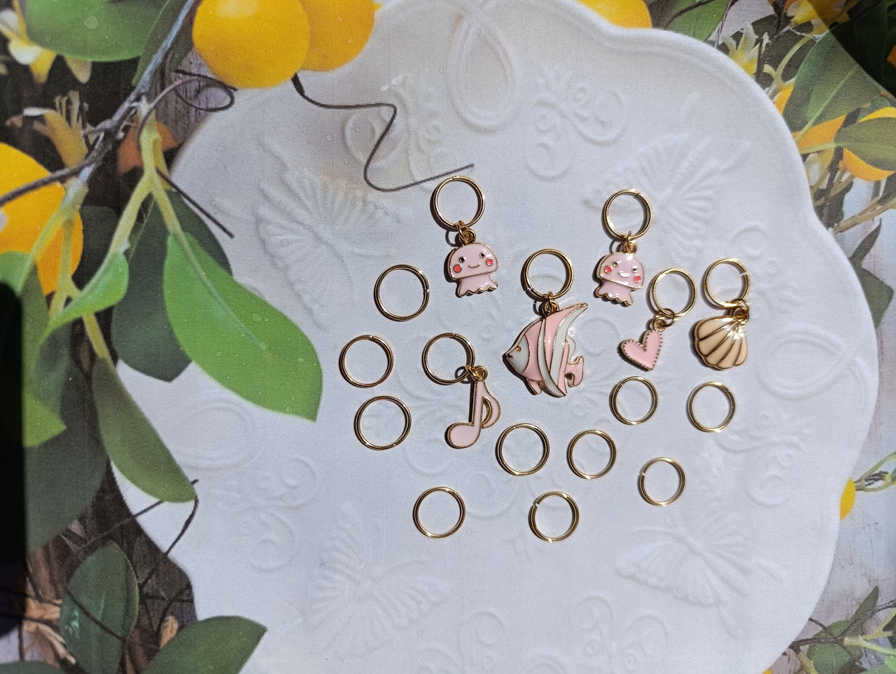 Набір прикрас для волосся 16шт №79: пірсинг для волосся з підвісками, золотисті підвіски з емалью., фото 1