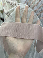 Якісний білий тюль з фатину з пудровими смужками на метраж, висота 2.8 м (ROWI-PUDRA+OGUOT), фото 3