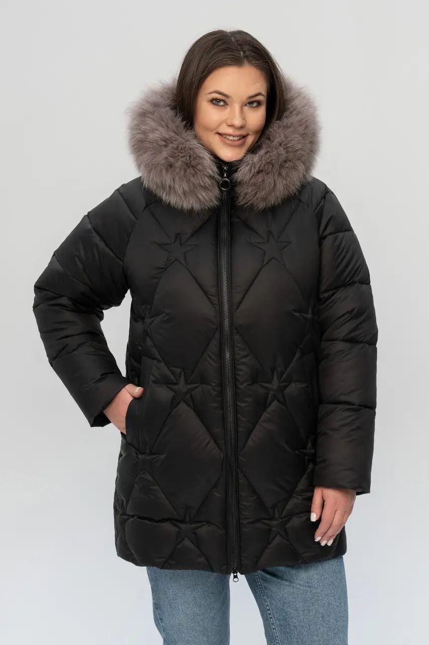 Жіночі зимові куртки великих розмірів  50-58 чорний, фото 1