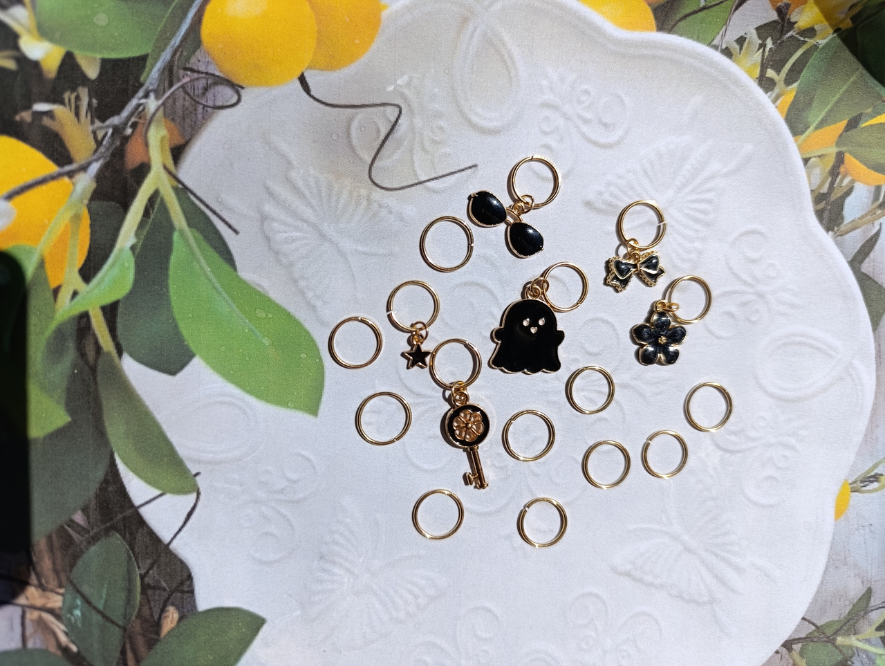 Набір прикрас для волосся 16шт №81: пірсинг для волосся з підвісками, золотисті підвіски з емалью., фото 1