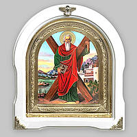 Ікона Андрій Першозваний святий апостол, лик 15х18 см, у білому дерев'яному кіоті, арка