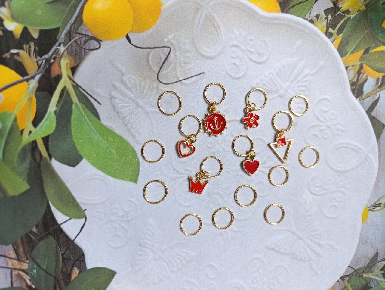 Набір прикрас для волосся 16шт №88: пірсинг для волосся з  підвісками, золотисті  підвіски з емалью., фото 1