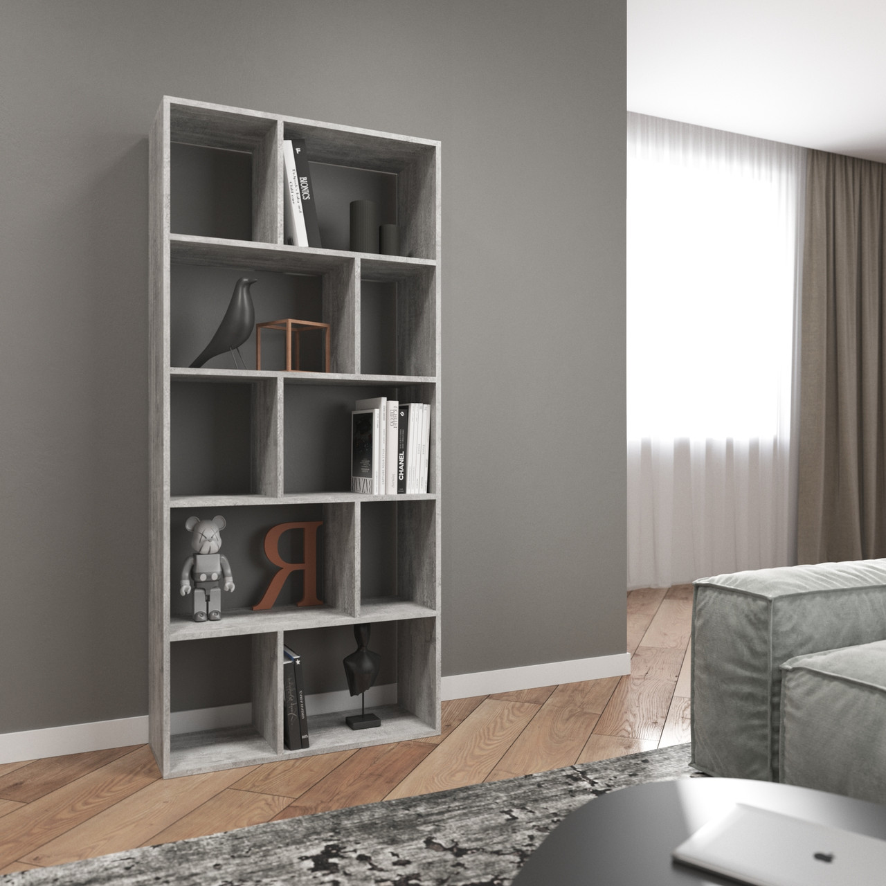 Стелаж-змійка колір бетон (світло-сірий) h178х80х30 для дому, фото 1