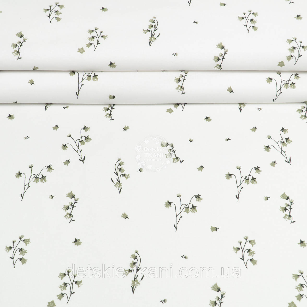 Ранфорс шириною 240 см "Темно-оливкові дзвіночки на білому тлі", №5702, фото 1