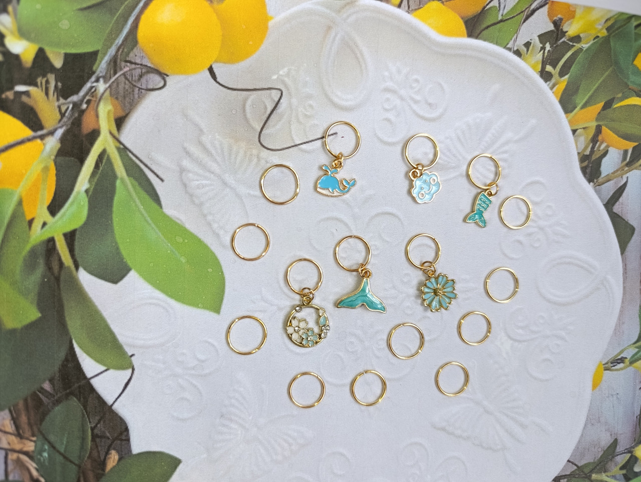 Набір прикрас для волосся 16шт №90: пірсинг для волосся з підвісками, золотисті підвіски з емалью., фото 1