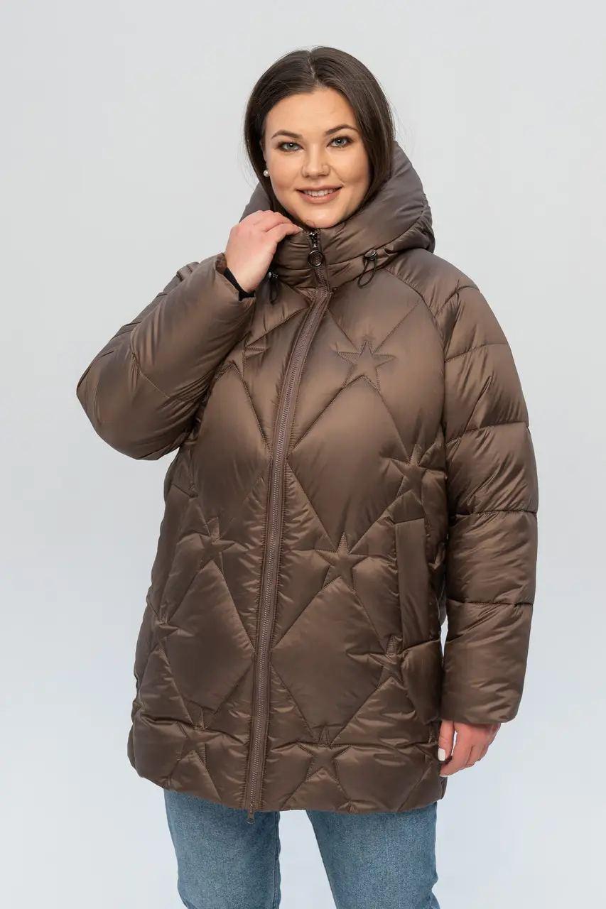 Куртки жіночі зимові великих розмірів  50-58 шоколадний, фото 1