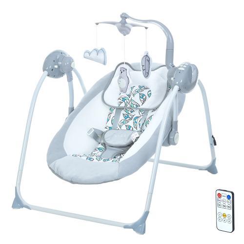 Гойдалка ME 1075 TEDDY пульт,5швидк,таймер,12мелодій,2 полож.спинки,сірий,тваринки , ME 1075-Gray Mint Feathes, фото 1