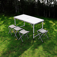 Кемпінговий набір білий розкладний стіл 4 стільці регульований висота, туристичний комплект меблів відпочинку