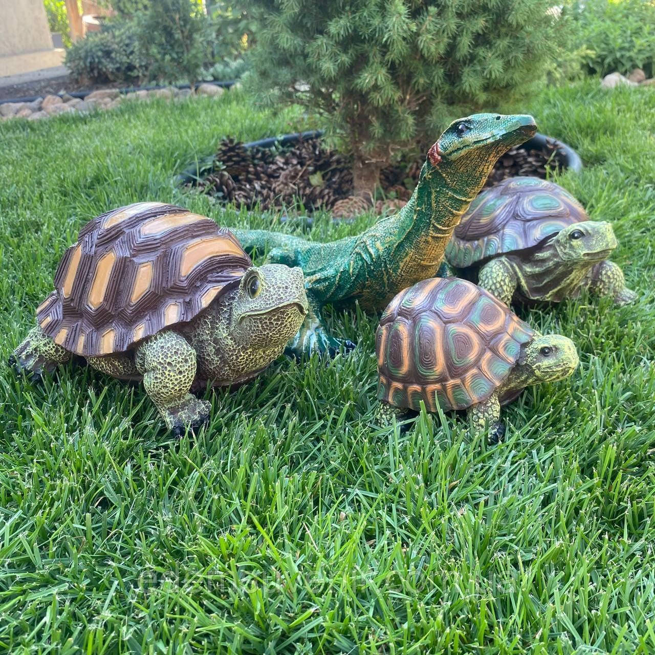 Комплект садових фігур Варан та Сім’я черепах, 4 шт — декоративні фігури з полістоуну