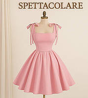 Женское платье с пышной юбкой и завязками на плечах XS/S, M/L розовый