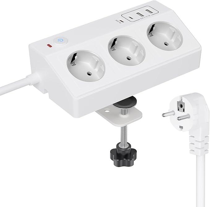 Настільна розетка STGAROT 4000 Вт з 3 розетками з вимикачем, 4 USB, 3 м кабель, захист від перенапруги, фото 1