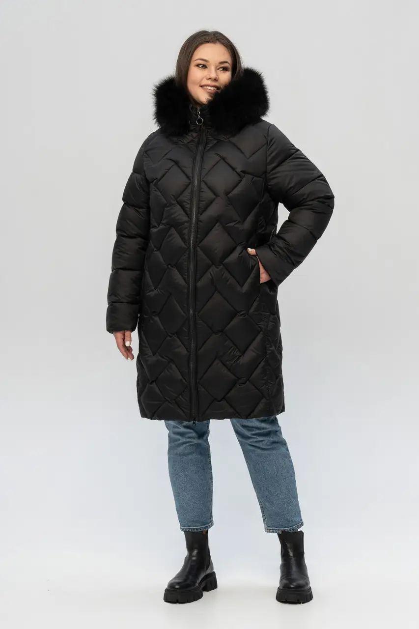 Зимова жіноча куртка великих розмірів  52-60 чорний, фото 1