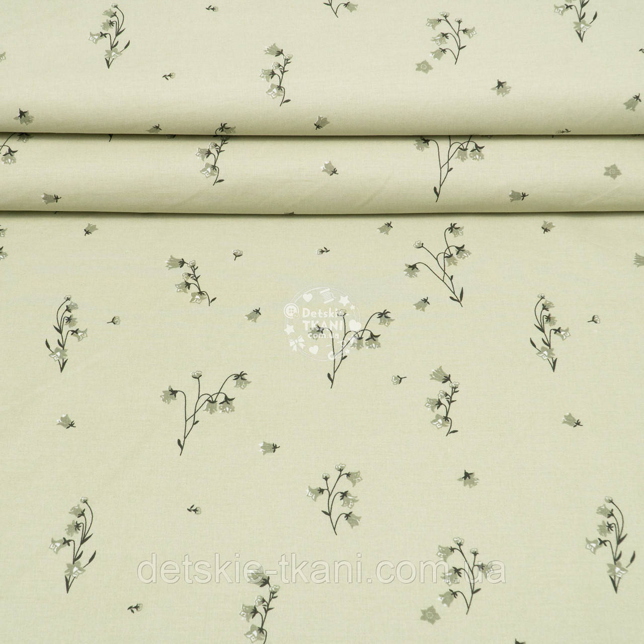 Ранфорс шириною 240 см "Темно-оливкові дзвіночки на блідо-оливковому тлі", №5703, фото 1