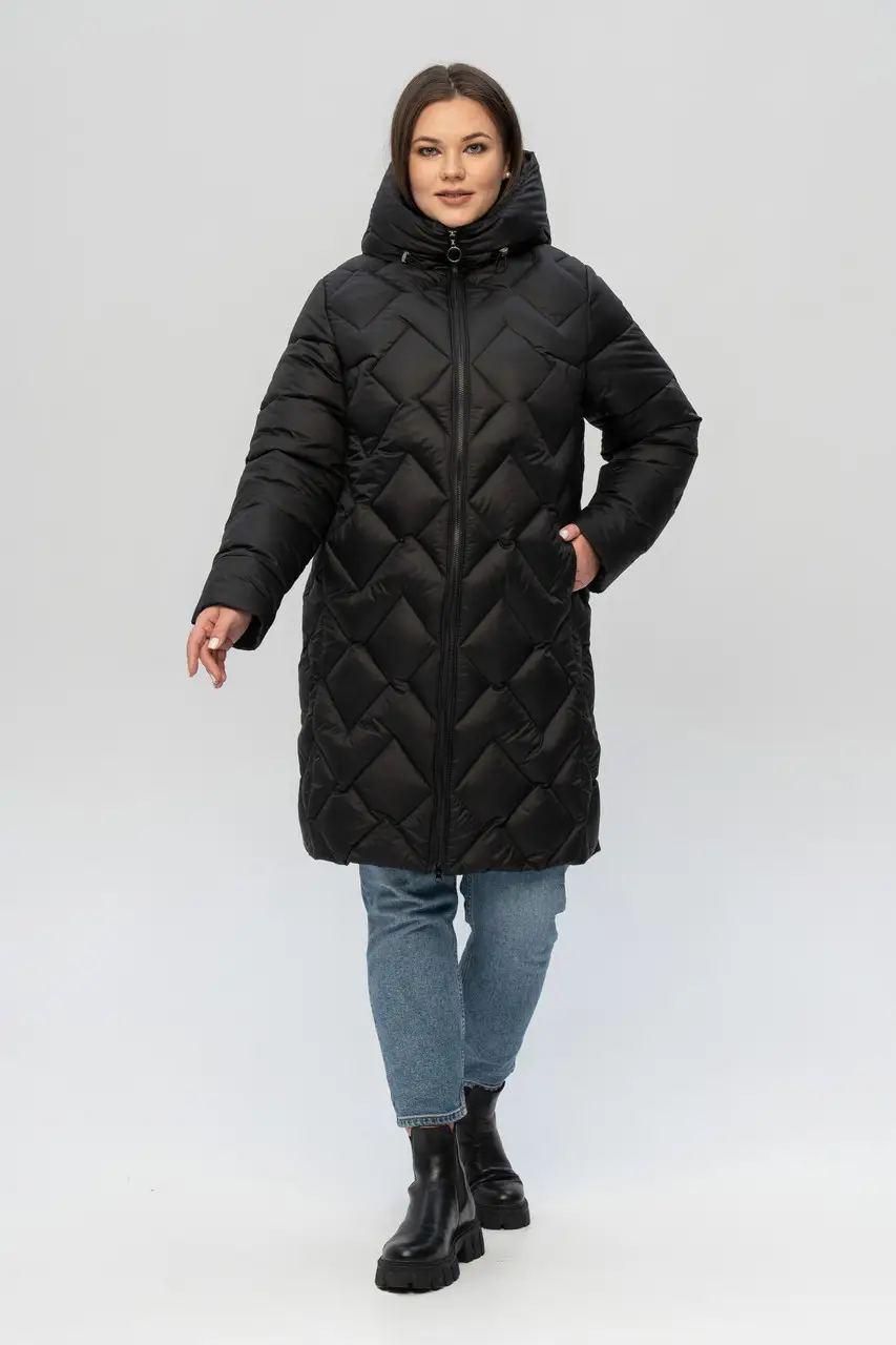 Жіноча куртка зимова великих розмірів  52-60 чорний, фото 1