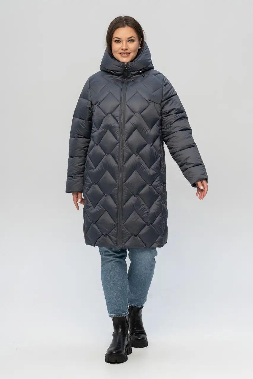Жіноча зимова куртка великих розмірів 52-60 графіт, фото 1