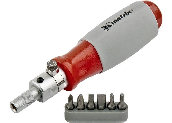 Викрутка PRO силова з тріскачкою під КЛЮЧ + MATRIX CrV набір біт 6шт \\ MTX Тайвань, фото 1