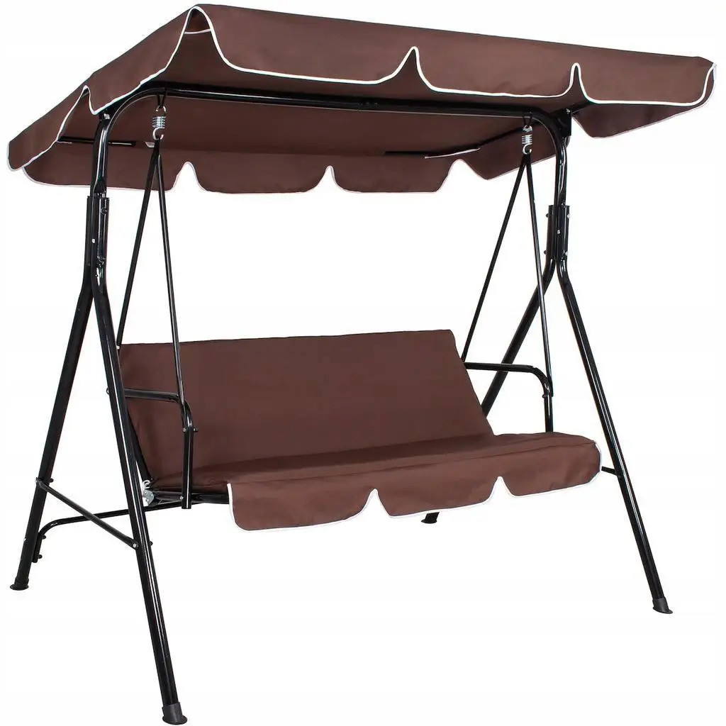 Садова гойдалка з навісом і матрацом, 3-місна, 260 кг, гойдалка для дачі саду відпочинку, коричнева, фото 1