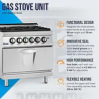 Газова плита з електричною духовкою - 14,4 кВт - 4 конфорки - 80 x 73 см - Pro 730 Series - Royal Catering