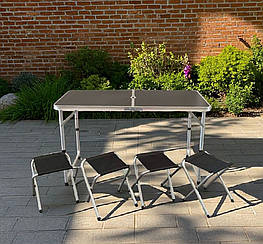 Зручний розкладний чорний стіл для пікніка та 4 стільця