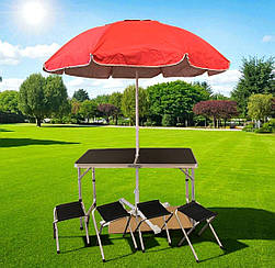 Зручний розкладний стіл для пікніка та 4 стільця + парасолька 1,8 м у ПОДАРУНОК!