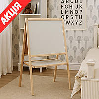 Магнітний дитячий мольберт для крейди та маркера Дерев'яна дошка для малювання дитяча двостороння 49х40 см
