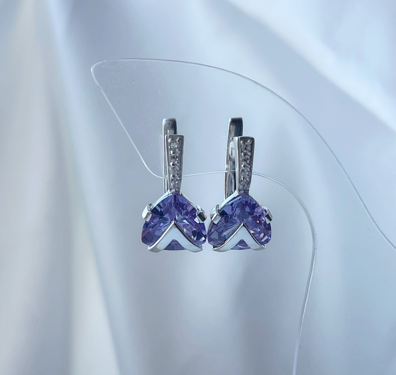 Срібні сережки з бузковими кристалами "Лілова Мрія", фото 1