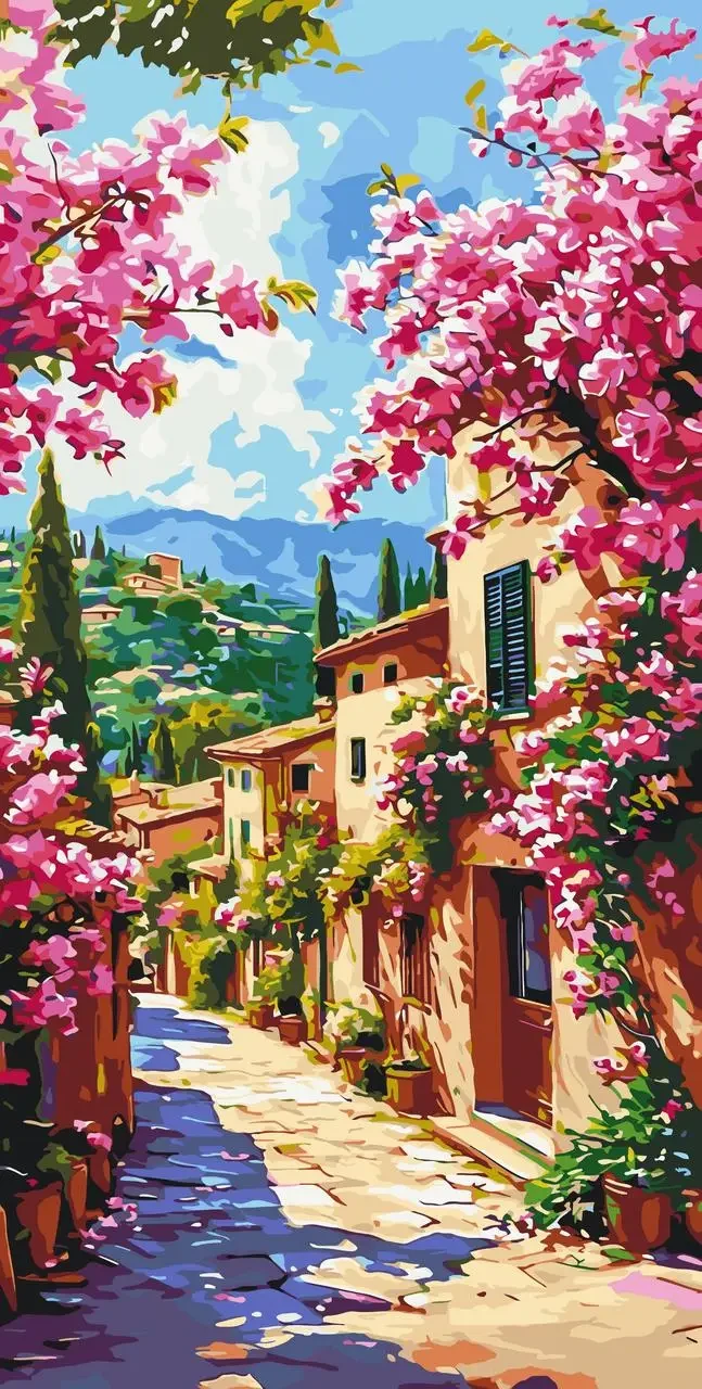 Картина за номерами 40х80 см. Пейзаж. Квітуча вуличка Орігамі LW5135, фото 1