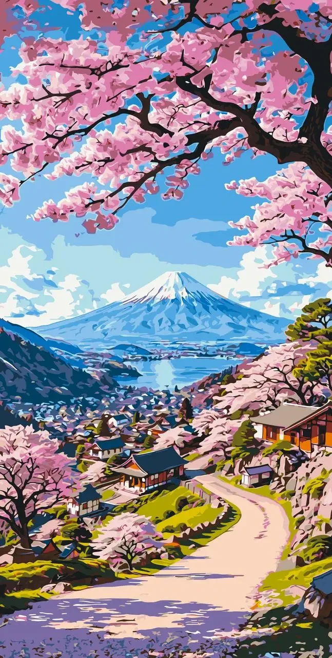 Картина за номерами 40х80 см. Пейзаж. Краса японської сакури Орігамі LW5141, фото 1