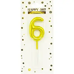 Свічка-цифра на торт 6 золотиста міні
