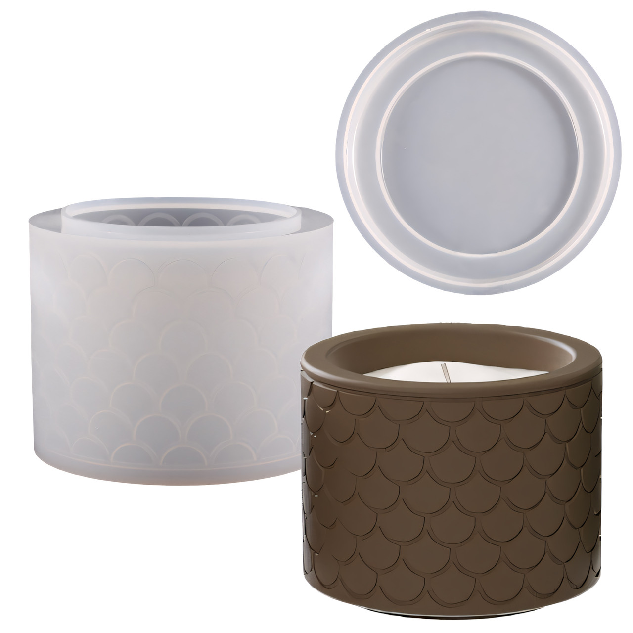 Набір силіконових форм для виготовлення кашпо свічок шкатулок з епоксидної смоли гіпсу акрилового композиту 2 шт Циліндр луска, фото 1