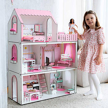 "ЛЮКС ЛАЙТ" ляльковий будиночок NestWood для Барбі, рожевий + вітальня