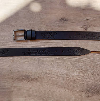 Ремінь шкіряний з написом: " Праведник сміливий, як лев ", чорний., фото 1